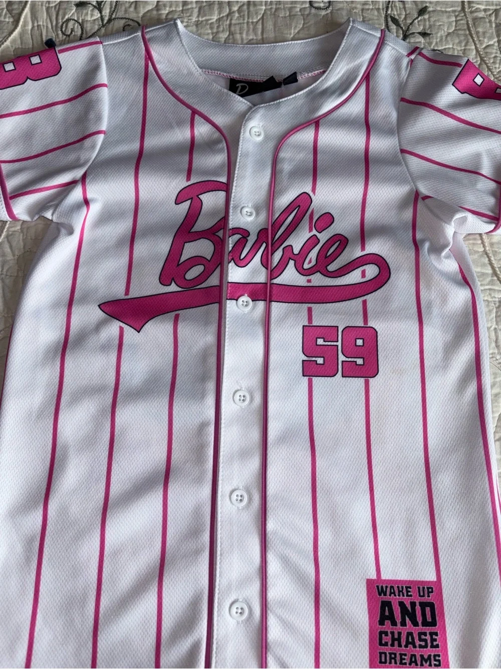 Barbie Dream Chaser Baseball Jersey |   White & Pink Girls' | SIZE: 7/8